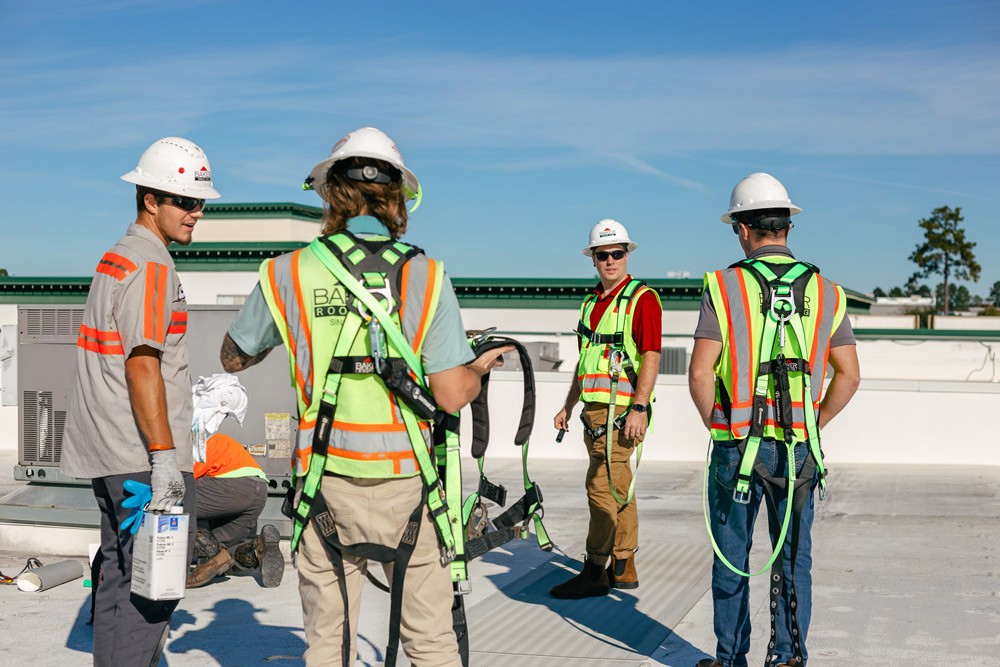 Baker Roofing crew on a commercial roof