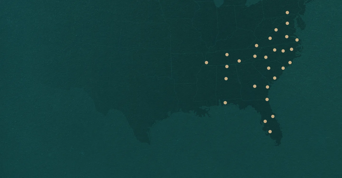 Map of Baker Roofing locations across eight states